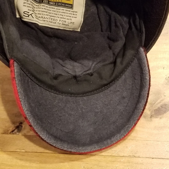 Stormy Kromer Hat Size 7 3/4 Red Buffalo Plaid Ear Flaps Wool Blend Made USA - Picture 6 of 11